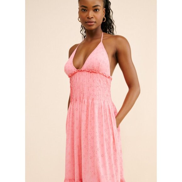 New! Free People Pintuck Paradise Eyelet Tiered Halter Maxi Dress 20965 - Picture 3 of 12